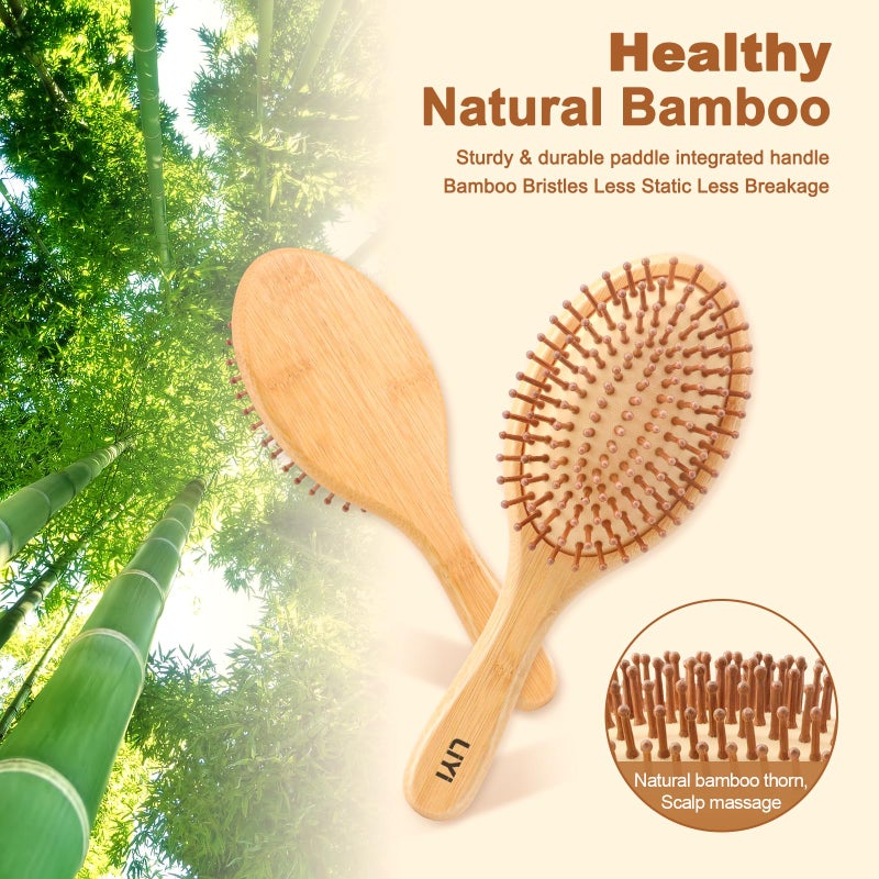 LIYI Wooden Bamboo Hair Brush for Hair Growth with Natural Bamboo Bristles Detangler Wooden Hairbrush Paddle Brush for Massage Scalp,Hair Brush for Women Men and Kids,All Hair Types - Image 2