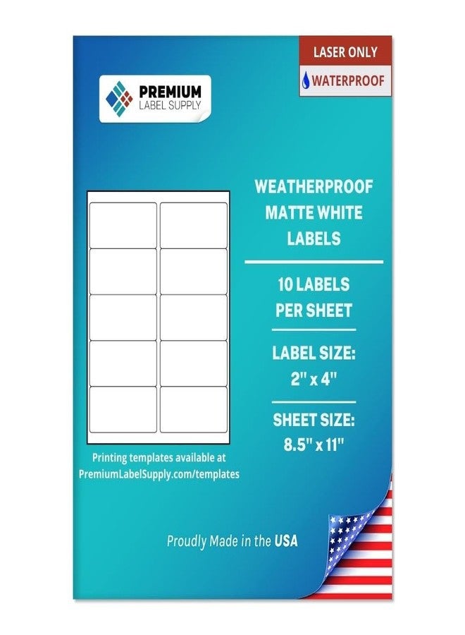 Premium Label Supply Waterproof White Address Sticker Labels - 2” x 4" - Laser Printers Only - (10 Labels/Sheet), 10 Sheets - 100 Total Adhesive Labels - Image 1