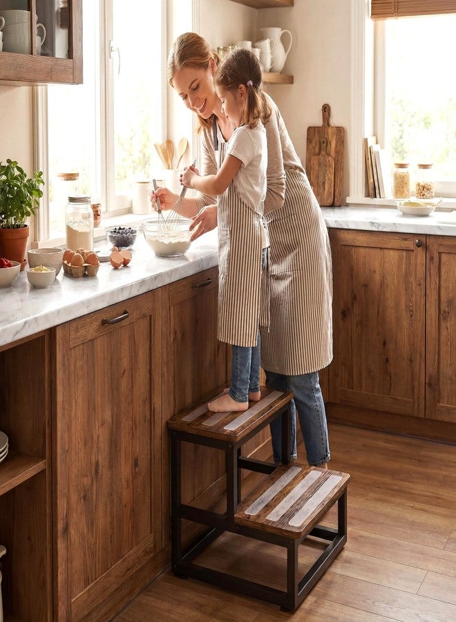 VonDream 2 Tier Step Stools for Adults with Non-Slip Stickers, Heavy Duty Bed Steps for High Beds,Kitchen Step Stool,Wide Wooden Step Stools for Kids, Step Stool for RV - Image 3