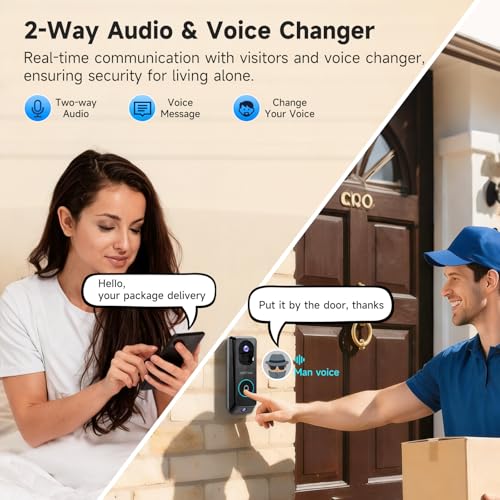 JAIOTlink 2K Dual Lens Video Doorbell Camera Wireless with Chime, 64GB SD Card, Voice Changer, 2.4G/5Ghz WiFi, Package Protection, 2-Way Audio, Night Vision, Compatible with Alexa - Image 3