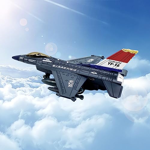 OTONOPI Fighter Jet Toy F-16 Toy Jets for Kids Military Plane Army Air Force Pull Back Fighter Toy diecast Metal Aircraft with Spray Effect Lights and Sounds for Boys Girls Age 3-12+ (F 16 Blue) - Image 2