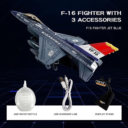 OTONOPI Fighter Jet Toy F-16 Toy Jets for Kids Military Plane Army Air Force Pull Back Fighter Toy diecast Metal Aircraft with Spray Effect Lights and Sounds for Boys Girls Age 3-12+ (F 16 Blue) - Image 3