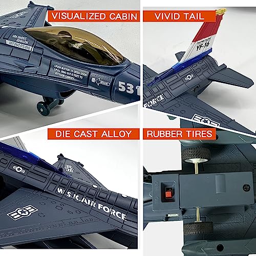 OTONOPI Fighter Jet Toy F-16 Toy Jets for Kids Military Plane Army Air Force Pull Back Fighter Toy diecast Metal Aircraft with Spray Effect Lights and Sounds for Boys Girls Age 3-12+ (F 16 Blue) - Image 5