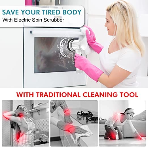 Ranade Mart 5 in 1 Magic Brush Nylon Bathtub Electric MultiFunctional Household Cleaning Brush USB Rechargeable Tiles Cleaning Brushes with 3 Brush Heads Cleaning Supplies Spin Scrubber Multicolor - Image 3