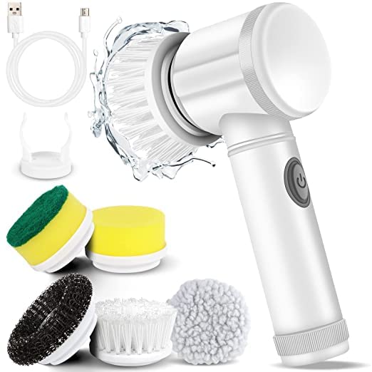 Ranade Mart 5 in 1 Magic Brush Nylon Bathtub Electric MultiFunctional Household Cleaning Brush USB Rechargeable Tiles Cleaning Brushes with 3 Brush Heads Cleaning Supplies Spin Scrubber Multicolor - Image 1