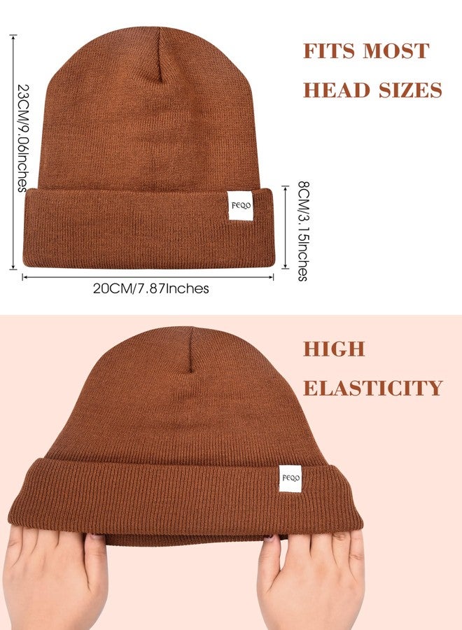 FEQO 6 Pack Satin Lined Winter Beanie Hats Soft Silk Lined Beanies Knit Warm Cuffed Hats for Women Men(Black, Dark Gray, Caramel, Light Gray, Brown, Navy Blue) - Image 3