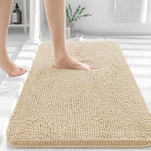 OLANLY Bathroom Rugs 36x24 Extra Soft Absorbent Chenille Bath Rugs Rubber Backing Quick Dry Machine Washable Bath Mats for Bathroom Floor Tub and Shower Home Decor Accessories Beige