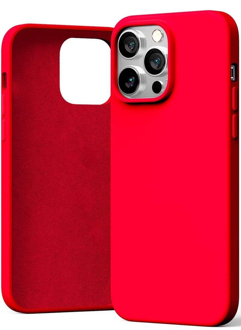Liquid Silicone Case Compatible with iPhone 14 Pro Max (6.7 inch), Silky-Soft Touch Full Body Protection Shockproof Cover Case with Soft Microfiber Lining - Red - Image 1