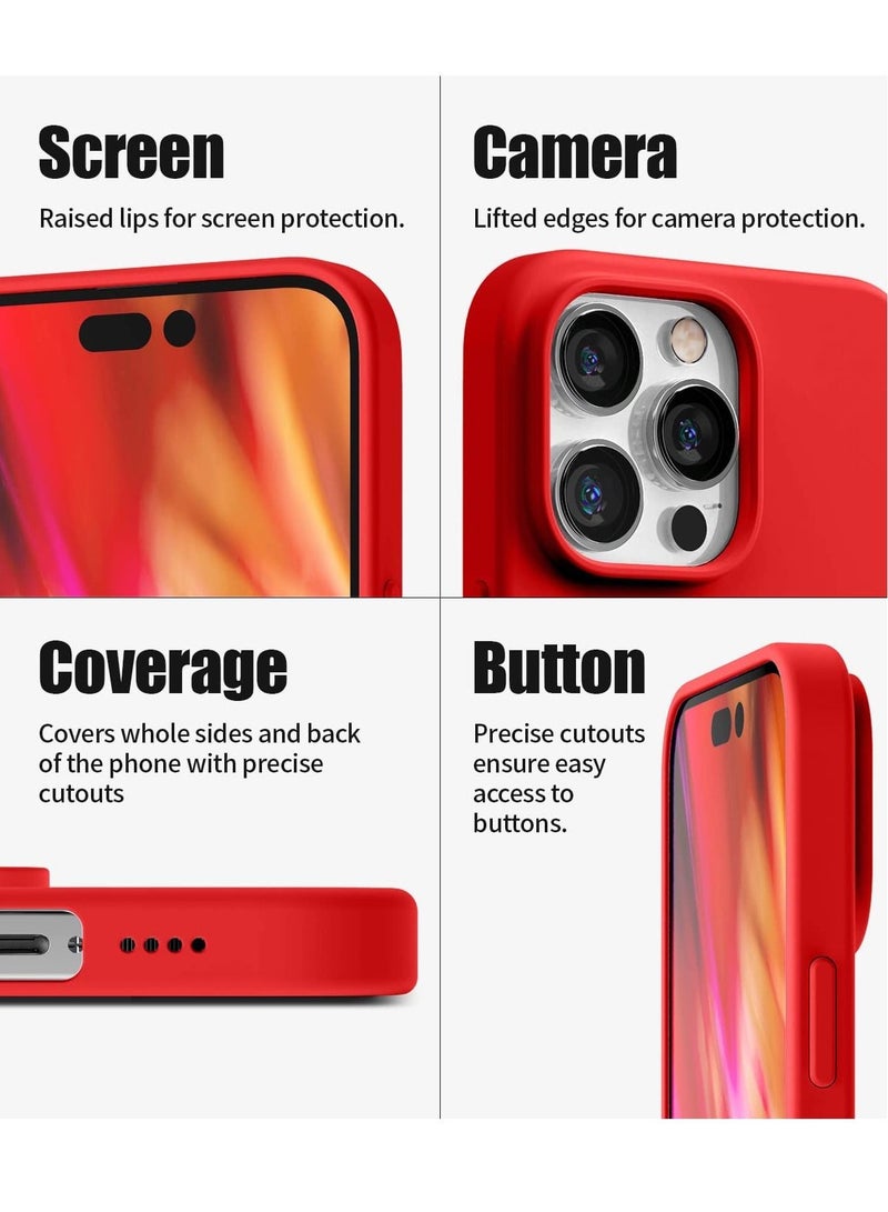 Liquid Silicone Case Compatible with iPhone 14 Pro Max (6.7 inch), Silky-Soft Touch Full Body Protection Shockproof Cover Case with Soft Microfiber Lining - Red - Image 4