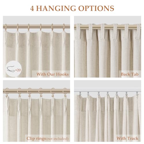 Aersas Cream Beige Pinch Pleat Linen Curtains 84 Inch Length 2 Panels Set for Bedroom Dining Room Semi Sheer Linen Boho Farmhouse Neutral Window Curtains 84 Inches Long for Living Room Nursery 40x84 - Image 3