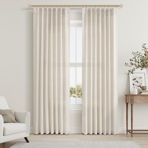 Aersas Cream Beige Pinch Pleat Linen Curtains 84 Inch Length 2 Panels Set for Bedroom Dining Room Semi Sheer Linen Boho Farmhouse Neutral Window Curtains 84 Inches Long for Living Room Nursery 40x84 - Image 2