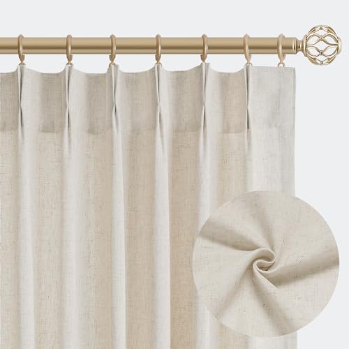 Aersas Cream Beige Pinch Pleat Linen Curtains 84 Inch Length 2 Panels Set for Bedroom Dining Room Semi Sheer Linen Boho Farmhouse Neutral Window Curtains 84 Inches Long for Living Room Nursery 40x84 - Image 1