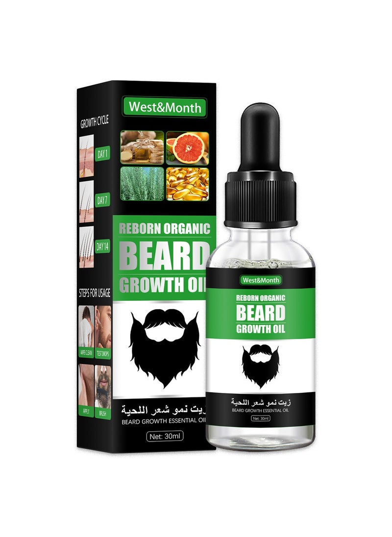 Beard Growth Oil, For Beard More Full And Thick, Beard Growth Serum Of Plant Extraction, Pure Natural Promote Beard And Hair Growth 30ml