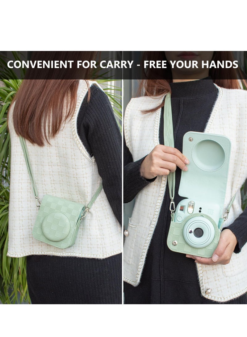 SYOSI Case for Fuji Instax Mini 12/Polaroid Mini 12, PU Leather Protective Case for Fujifilm Instax Mini 12 Instant Camera, Removable Case with Adjustable Shoulder Strap (Mint Green) - Image 3