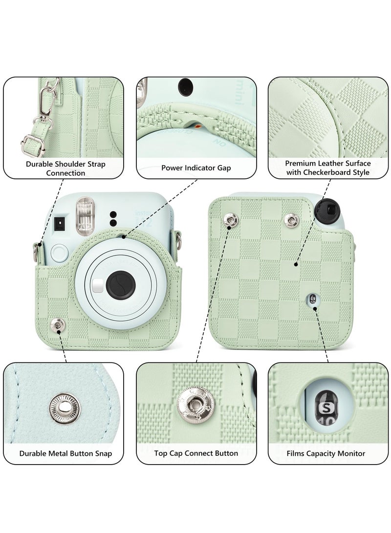 SYOSI Case for Fuji Instax Mini 12/Polaroid Mini 12, PU Leather Protective Case for Fujifilm Instax Mini 12 Instant Camera, Removable Case with Adjustable Shoulder Strap (Mint Green) - Image 5