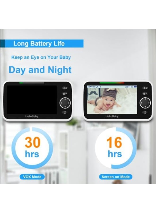 HelloBaby Upgrade Monitor, 5'' Screen with 30-Hour Battery, Pan-Tilt-Zoom Video Baby Monitor with Camera and Audio, Night Vision, VOX, 2-Way Talk, 8 Lullabies and 1000ft Range No WiFi, Ideal Gifts - Image 3