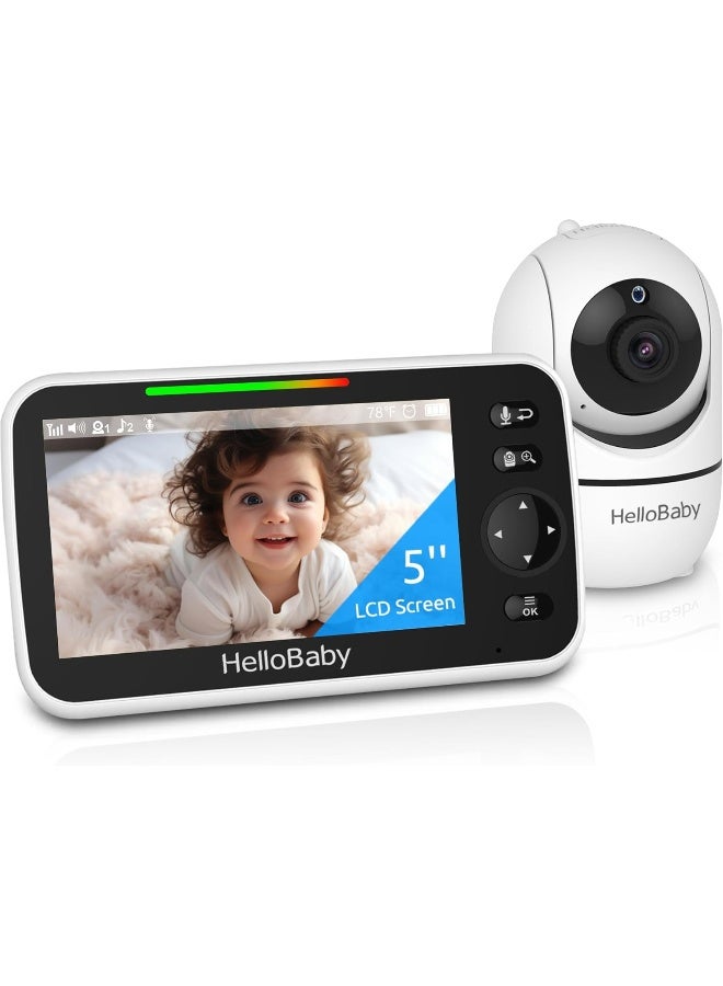 HelloBaby Upgrade Monitor, 5'' Screen with 30-Hour Battery, Pan-Tilt-Zoom Video Baby Monitor with Camera and Audio, Night Vision, VOX, 2-Way Talk, 8 Lullabies and 1000ft Range No WiFi, Ideal Gifts - Image 1