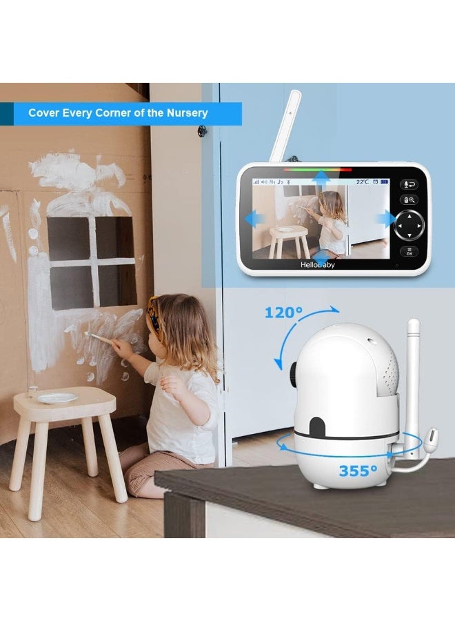 HelloBaby Upgrade Monitor, 5'' Screen with 30-Hour Battery, Pan-Tilt-Zoom Video Baby Monitor with Camera and Audio, Night Vision, VOX, 2-Way Talk, 8 Lullabies and 1000ft Range No WiFi, Ideal Gifts - Image 4