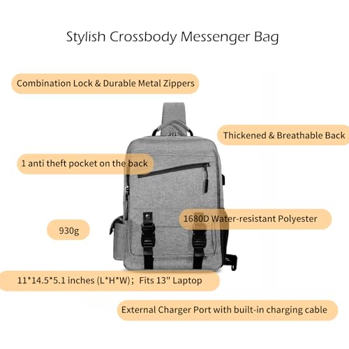 Leaper Sling Crossbody Bag for Men: 2026 13" Laptop Sleeve Shoulder Daypack - USB Charging Port & Anti Theft - Lightweight Messenger for Business Travel Work Commuting - Image 2