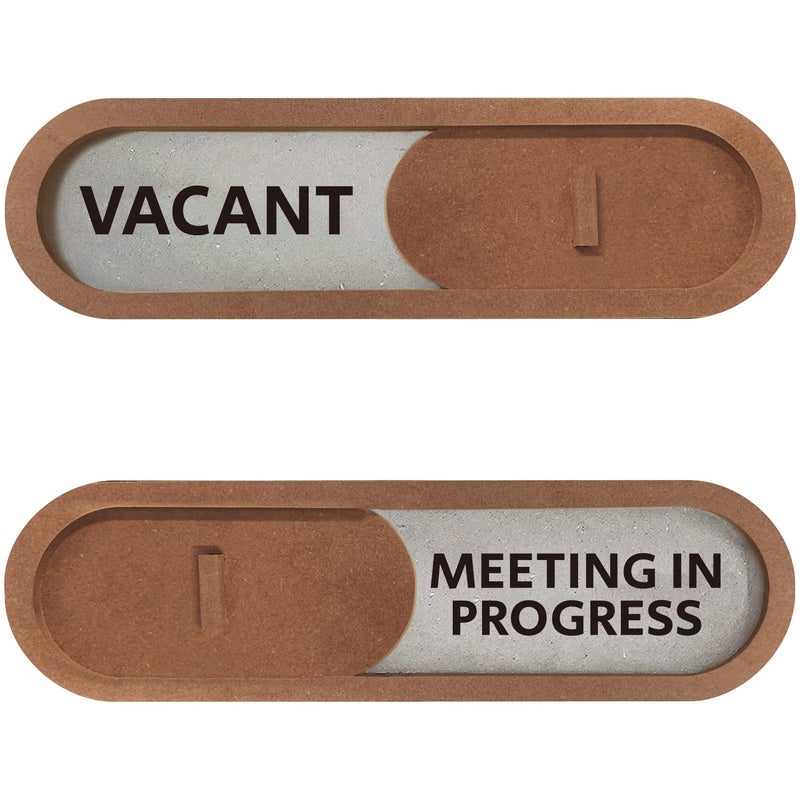 GEEKBEAR Vacant Meeting in Progress Slider Door Sign for Home Office - Premium MDF, 7.5 x 2.2 in (Brown) - Image 1