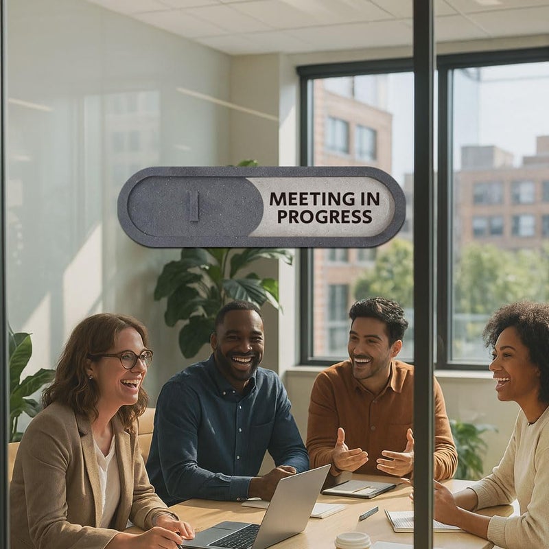 GEEKBEAR Vacant Meeting in Progress Slider Door Sign for Home Office - Premium MDF, 7.5 x 2.2 in (Brown) - Image 2