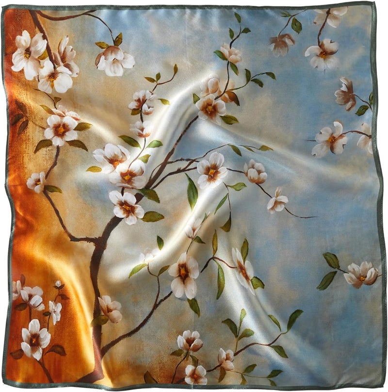 53 * 53Cm small square scarf silk scarf silk square spring and summer scarf headband binding bag/yellow edge camellia - Image 2