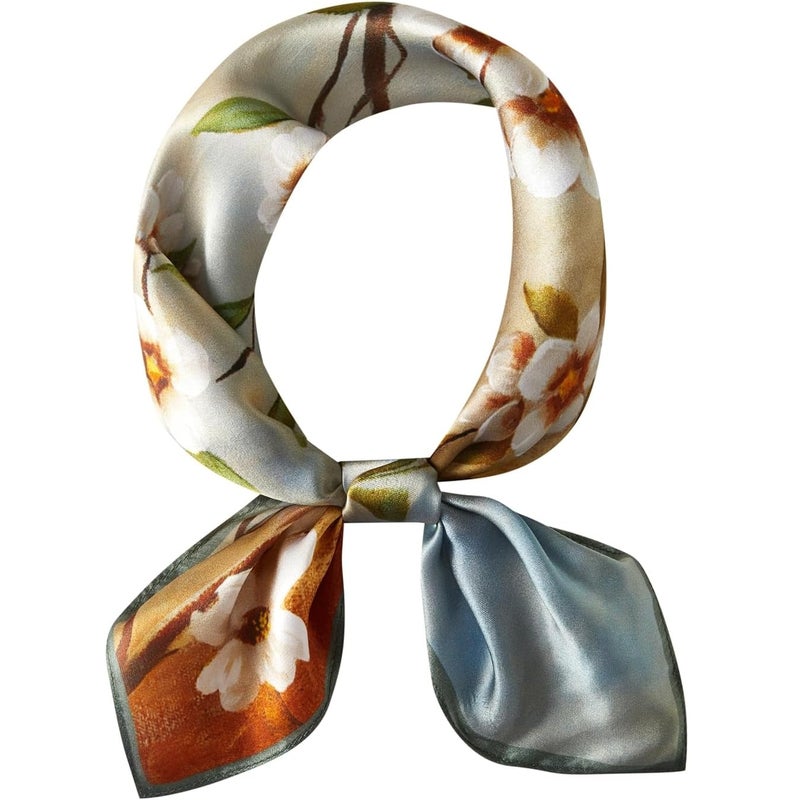53 * 53Cm small square scarf silk scarf silk square spring and summer scarf headband binding bag/yellow edge camellia - Image 1