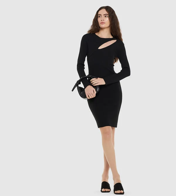 بي سي بي جي BCBG Ls Flat Knit Mini Dress With Cut Out