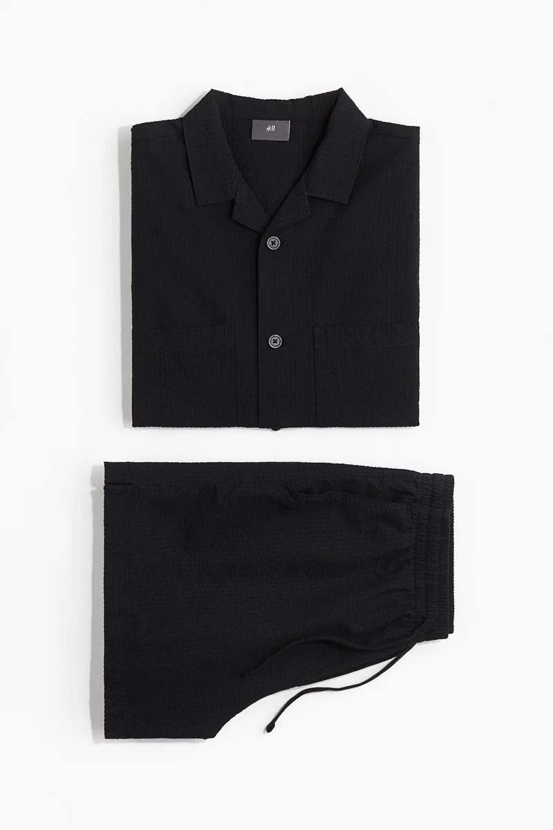 H&M  Seersucker pyjama shirt and shorts for Men | Best Price UAE