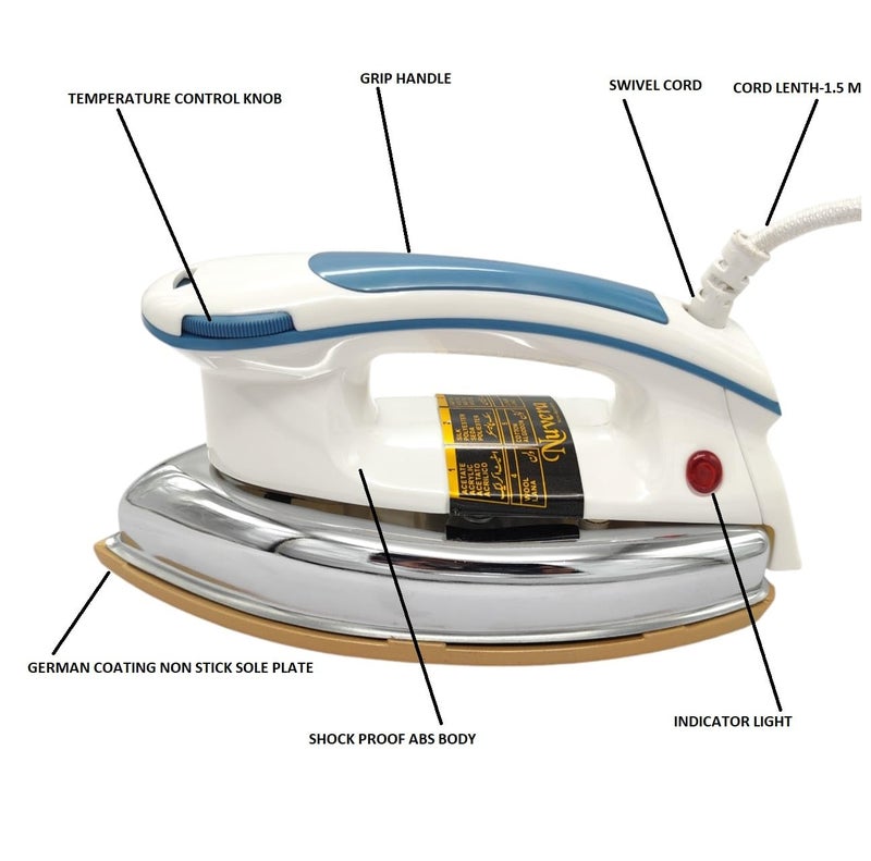 Nissan Home Appliances New Plancha Heavy Weight Electric Iron With Non Stick Sole Plate 1000 W Dry Iron  - Image 5