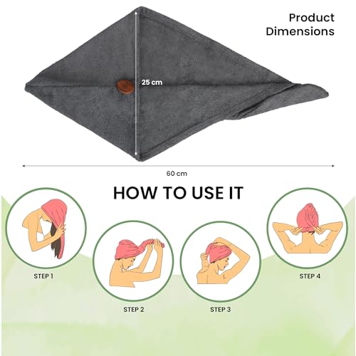 Mush Bamboo Hair Towel Wrap | Absorbent Towel Hair-Drying | Hair Care Combo | Super Quick-Drying| Adjustable Buttons to Wrap Around Hair 500 GSM (Dark Grey) - Image 3