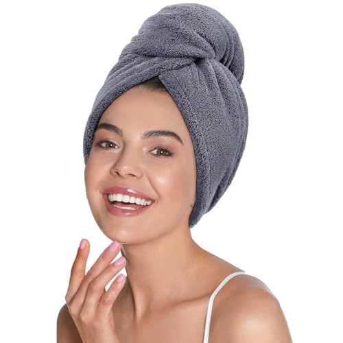 Mush Bamboo Hair Towel Wrap | Absorbent Towel Hair-Drying | Hair Care Combo | Super Quick-Drying| Adjustable Buttons to Wrap Around Hair 500 GSM (Dark Grey) - Image 1