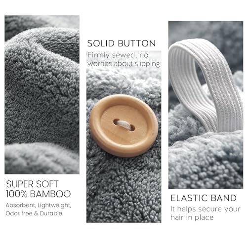 Mush Bamboo Hair Towel Wrap | Absorbent Towel Hair-Drying | Hair Care Combo | Super Quick-Drying| Adjustable Buttons to Wrap Around Hair 500 GSM (Dark Grey) - Image 2