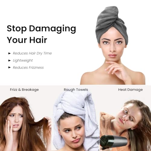 Mush Bamboo Hair Towel Wrap | Absorbent Towel Hair-Drying | Hair Care Combo | Super Quick-Drying| Adjustable Buttons to Wrap Around Hair 500 GSM (Dark Grey) - Image 4