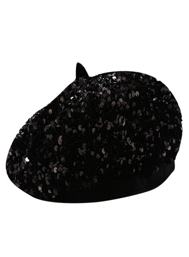 Caviotess Sparkly Sequin Beret for Women Glitter Velvet Beanie French Beret Hats Adjustable Painter Cap Fall Winter Hat - Image 2