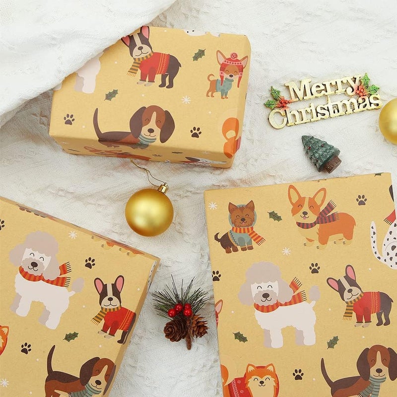 Winterworm Dog Gift Wrapping PaperPuppy Paw Christmas Birthday Gift Wrap Paper4 Folded Sheets Kraft Wrapping Paper for Kids Boys Girls Dog Woman Man Lover Baby Showers Party Gift Wrap Supplies30 x 20 Inch - Image 4