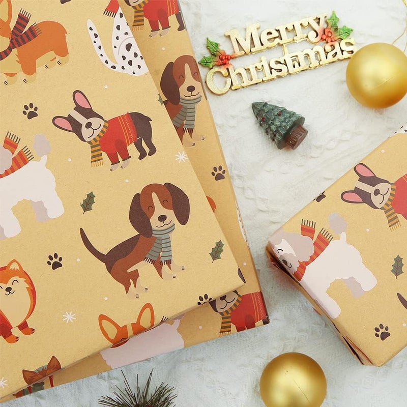 Winterworm Dog Gift Wrapping PaperPuppy Paw Christmas Birthday Gift Wrap Paper4 Folded Sheets Kraft Wrapping Paper for Kids Boys Girls Dog Woman Man Lover Baby Showers Party Gift Wrap Supplies30 x 20 Inch - Image 5