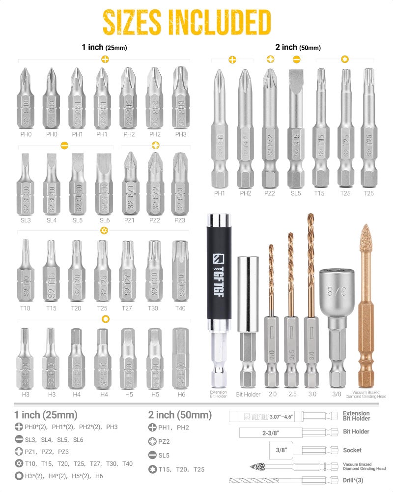 TGFTGF 42PCS S2 Steel Screwdriver Bit Set, Magnetic Drill Bit Set, includes PH, PZ, SQ, SL, Hex, Torx Security Bit Set, and Nut Bit, with Carbide Burr, 1/4â€ Hex Extension Bit Holder, Upgraded Version - Image 3