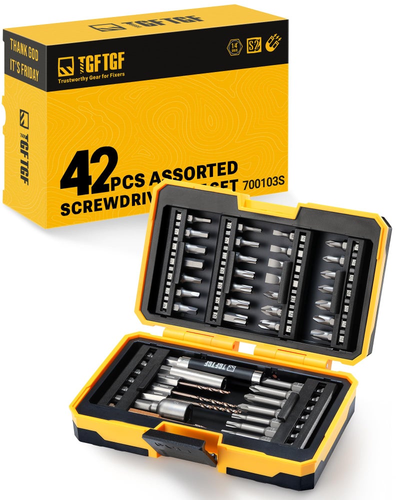 TGFTGF 42PCS S2 Steel Screwdriver Bit Set, Magnetic Drill Bit Set, includes PH, PZ, SQ, SL, Hex, Torx Security Bit Set, and Nut Bit, with Carbide Burr, 1/4â€ Hex Extension Bit Holder, Upgraded Version - Image 2