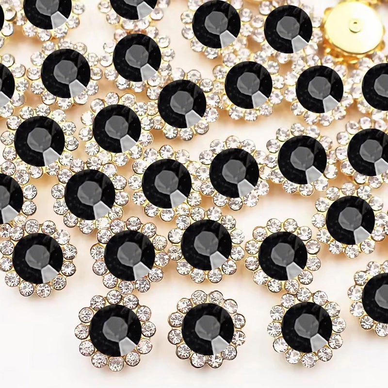 UYTRDVG 120 Pcs 12Mm Sunflower Sew On Rhinestones Crystal Glass Gems  Metal Claw Rhinestones Jewels For Crafts  Glitter Gemstones For Clothes Shoes Cap Earring Belt Sewing Accessories(08 Black) - Image 1