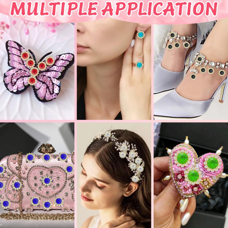 UYTRDVG 120 Pcs 12Mm Sunflower Sew On Rhinestones Crystal Glass Gems  Metal Claw Rhinestones Jewels For Crafts  Glitter Gemstones For Clothes Shoes Cap Earring Belt Sewing Accessories(08 Black) - Image 3