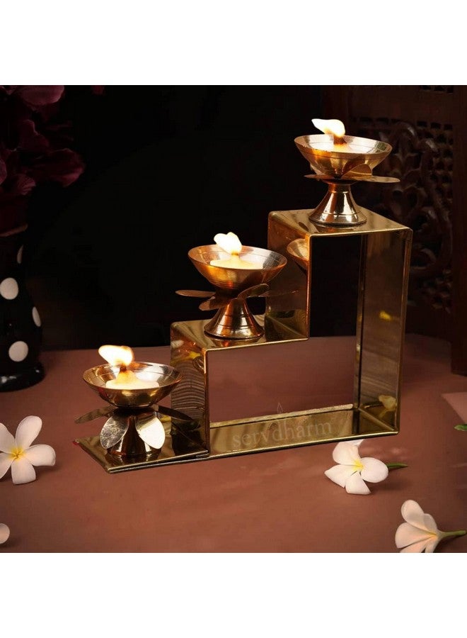 ServDharm 3 Step Decorative Brass Diya Puja, 13 cm - Image 1