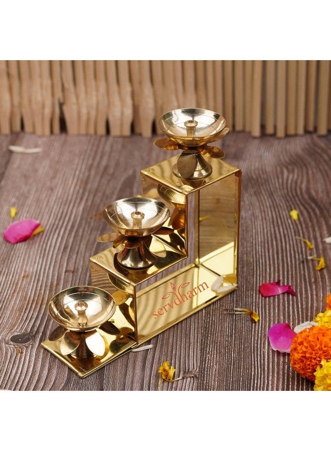 ServDharm 3 Step Decorative Brass Diya Puja, 13 cm - Image 4