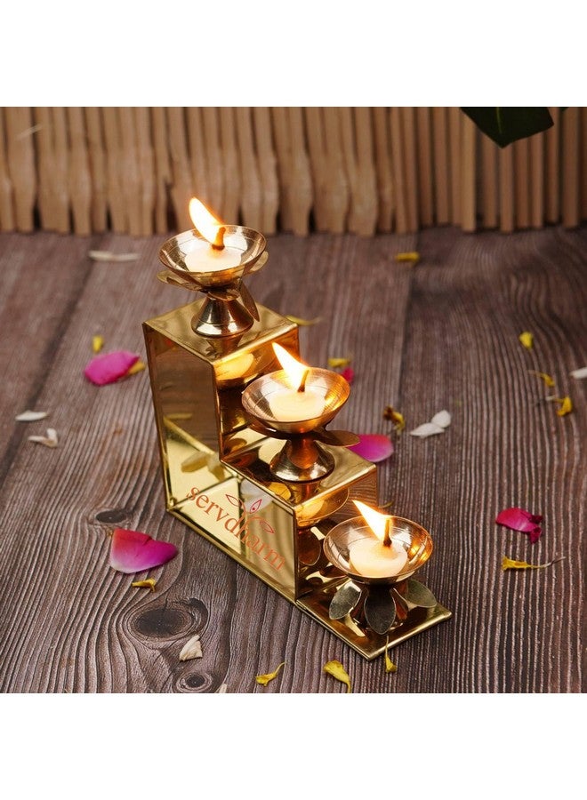ServDharm 3 Step Decorative Brass Diya Puja, 13 cm - Image 3