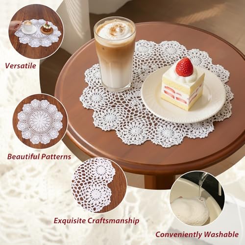 kilofly Handmade Crochet Round Cotton Lace Table Placemats Doilies Value Pack [Set of 4], Lotus, White - Image 4