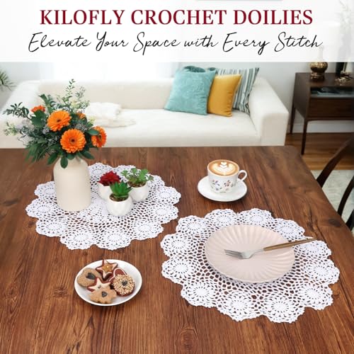 kilofly Handmade Crochet Round Cotton Lace Table Placemats Doilies Value Pack [Set of 4], Lotus, White - Image 5