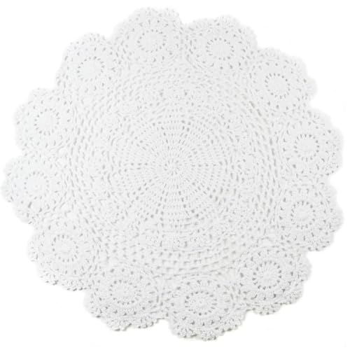 kilofly Handmade Crochet Round Cotton Lace Table Placemats Doilies Value Pack [Set of 4], Lotus, White - Image 1