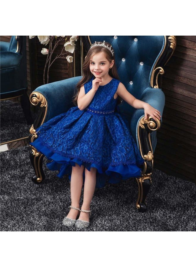 HIHCBF Flower Girls High Low Lace Dress Princess Wedding Pageant Birthday Christmas Party Formal Evening Dance Ball Gown Royal Blue 11-12T - Image 4
