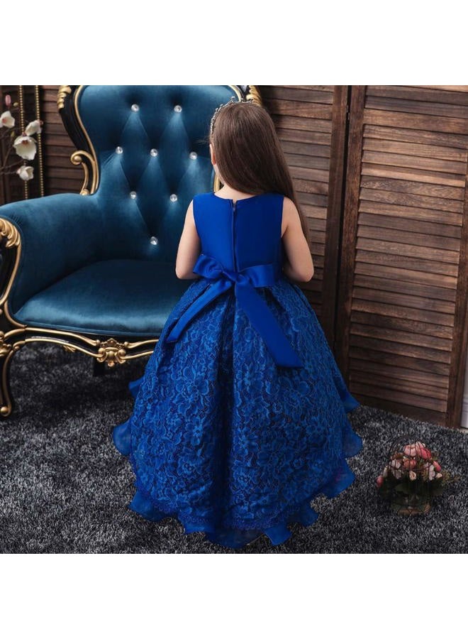 HIHCBF Flower Girls High Low Lace Dress Princess Wedding Pageant Birthday Christmas Party Formal Evening Dance Ball Gown Royal Blue 11-12T - Image 3