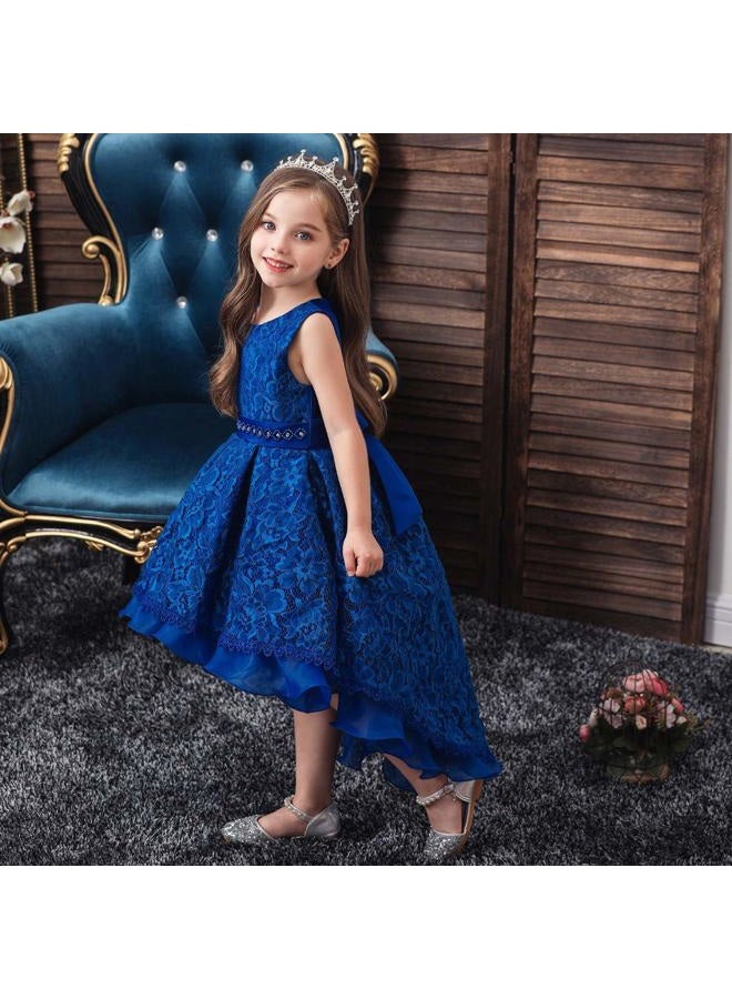 HIHCBF Flower Girls High Low Lace Dress Princess Wedding Pageant Birthday Christmas Party Formal Evening Dance Ball Gown Royal Blue 11-12T - Image 5